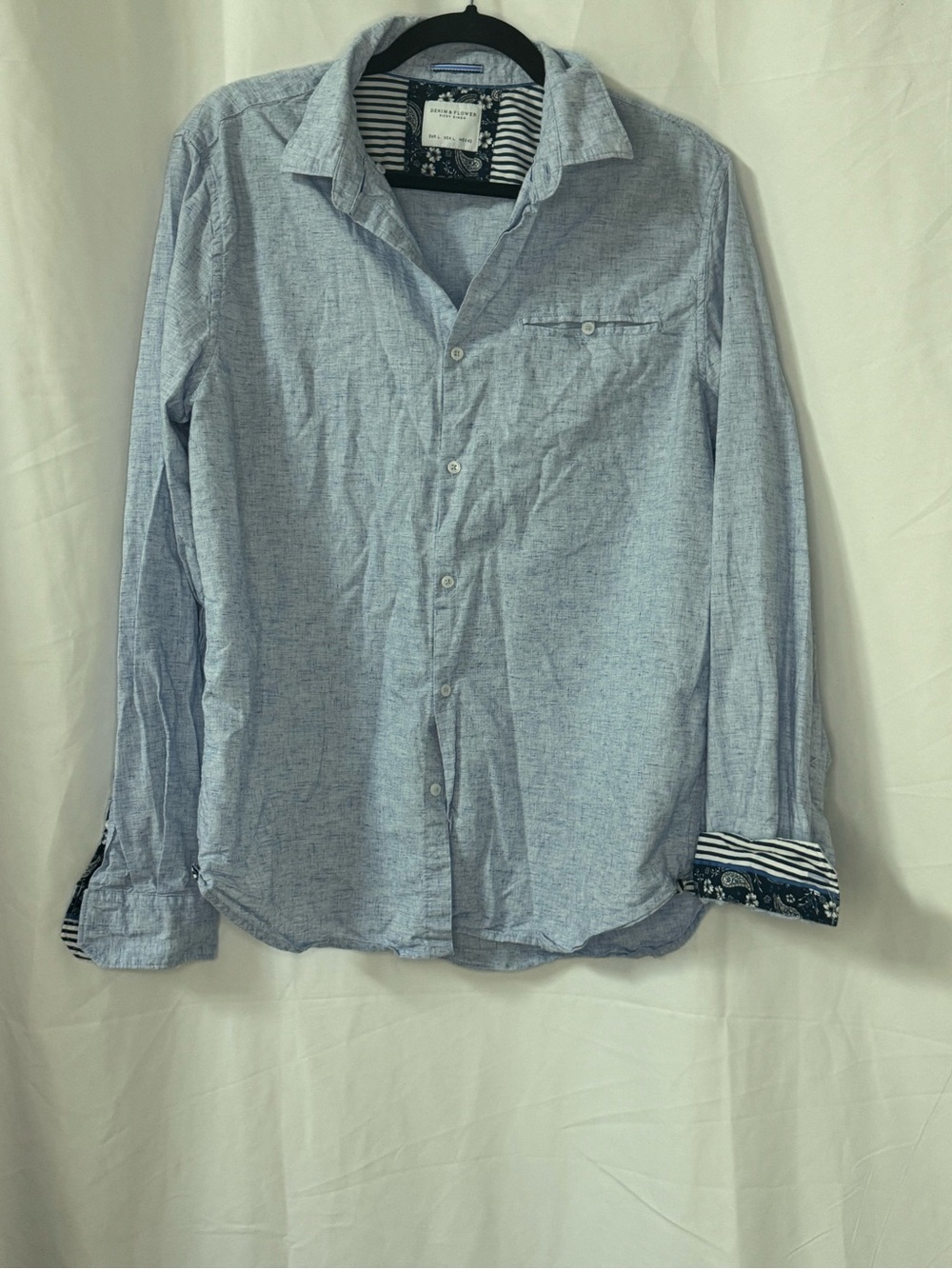 Denim & Flower Light Blue Men's Casual Button-Down Shirt